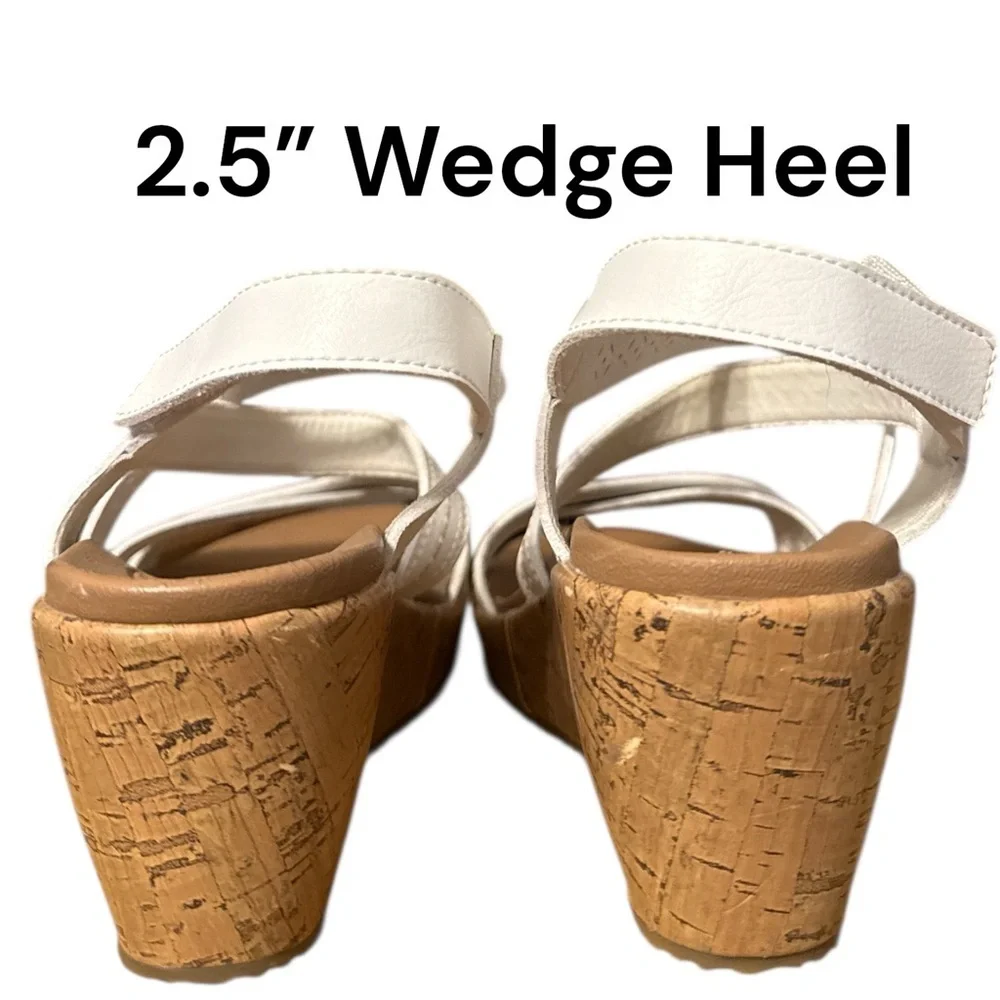Skechers Cali White Luxe Memory Foam Comfortable Cork Wedge Sandals White 9.5–10